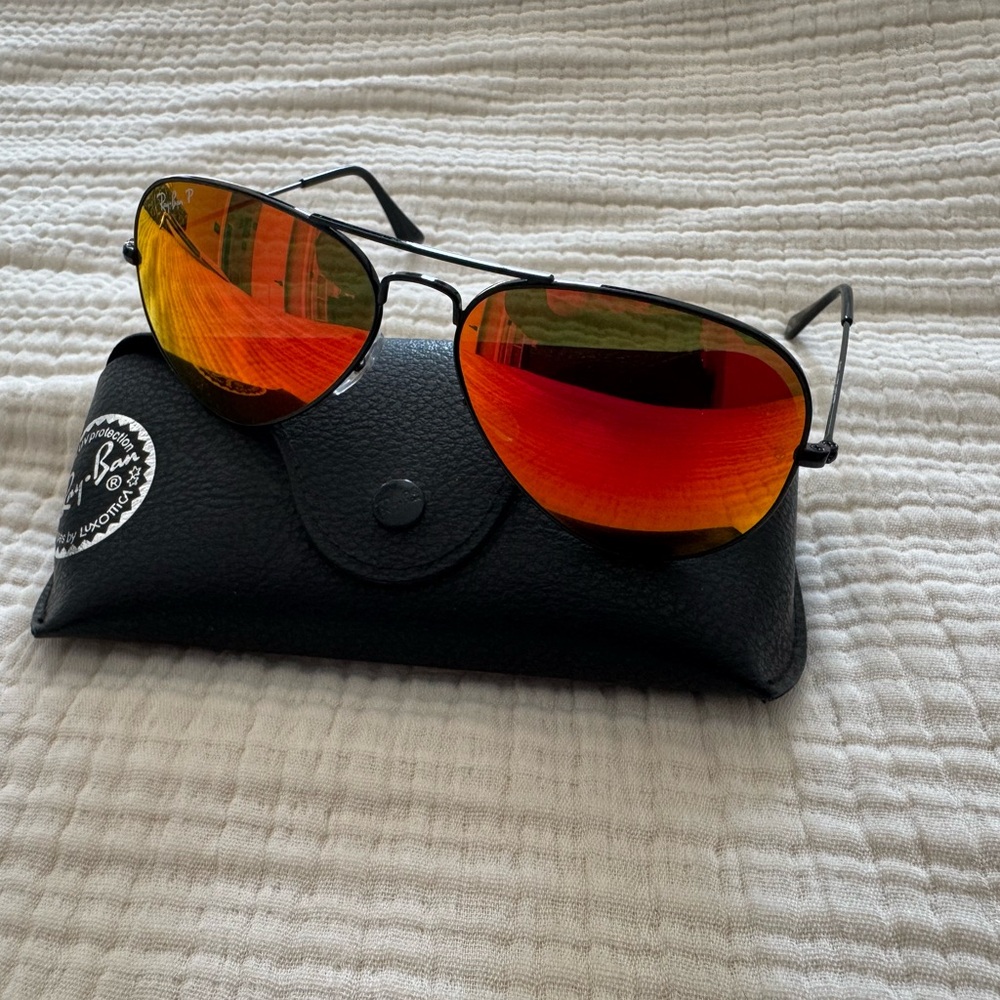 Ray-Ban Aviator Sunglasses with Vibrant Orange Lenses - Picture 2 of 5